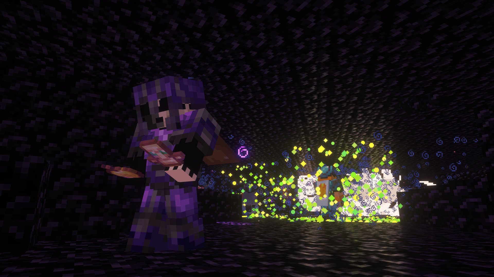6b6t player watching a large explosion inside an obsidian structure in Minecraft 1.21.11