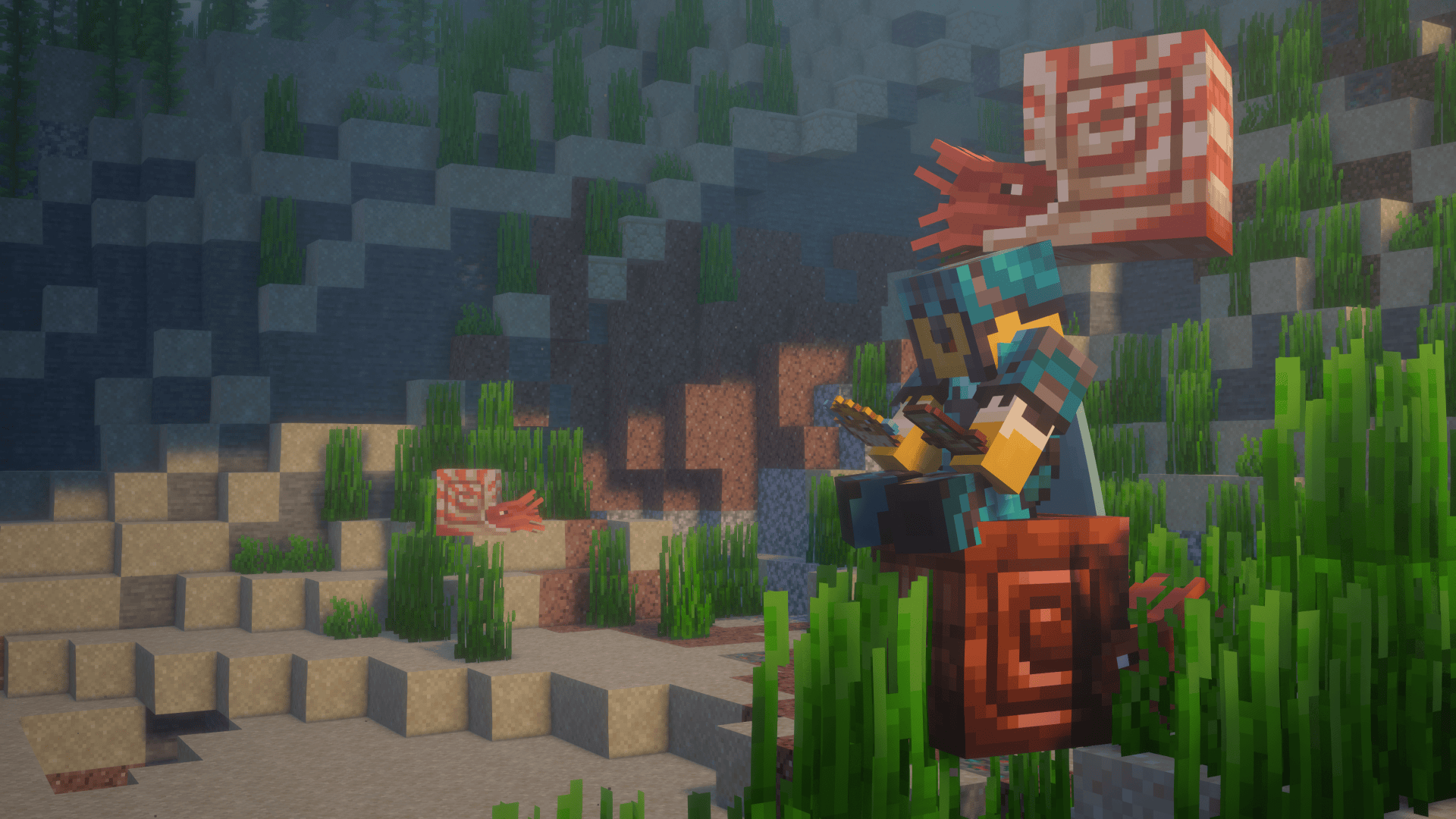 6b6t player riding a Nautilus underwater in Minecraft 1.21.11