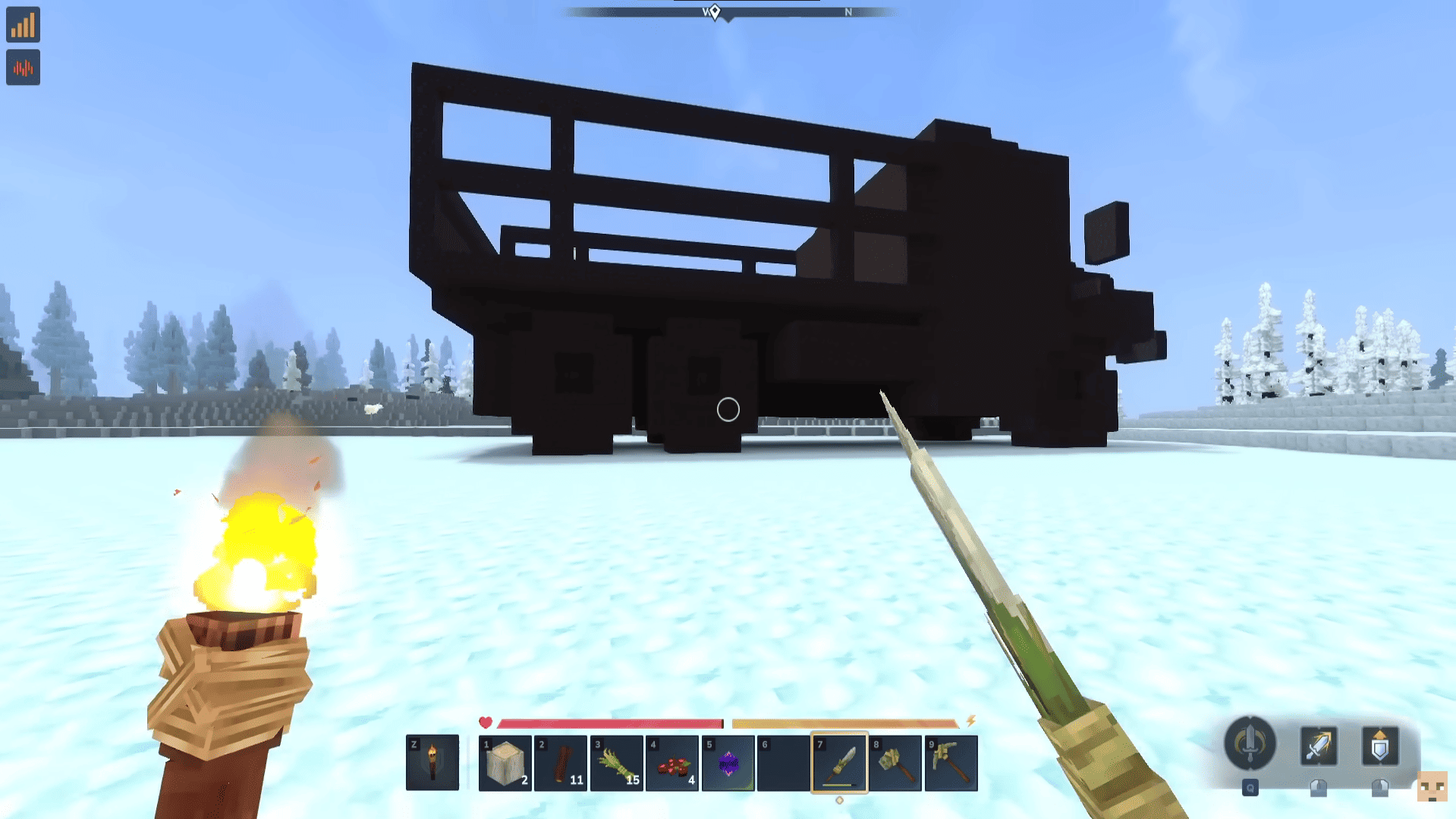 Giant truck built by players beside a highway on 6b6t Hytale