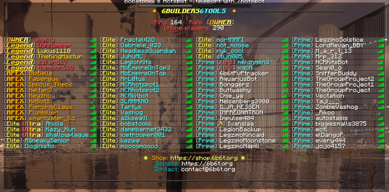 The 6b6t Minecraft server tab showing 290 players online three weeks after the Mojang blacklist.