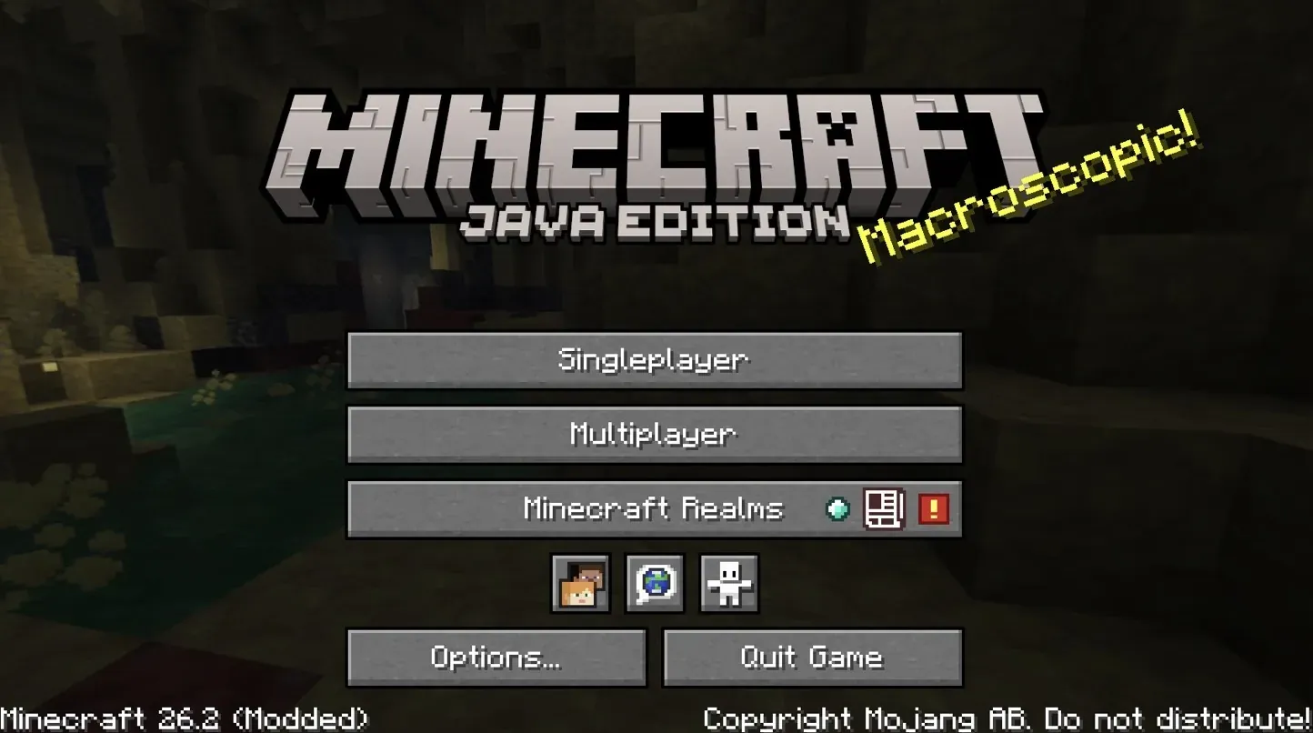The Minecraft Java Edition title screen with the Multiplayer button and Minecraft 26.2 (Modded) in the bottom left corner
