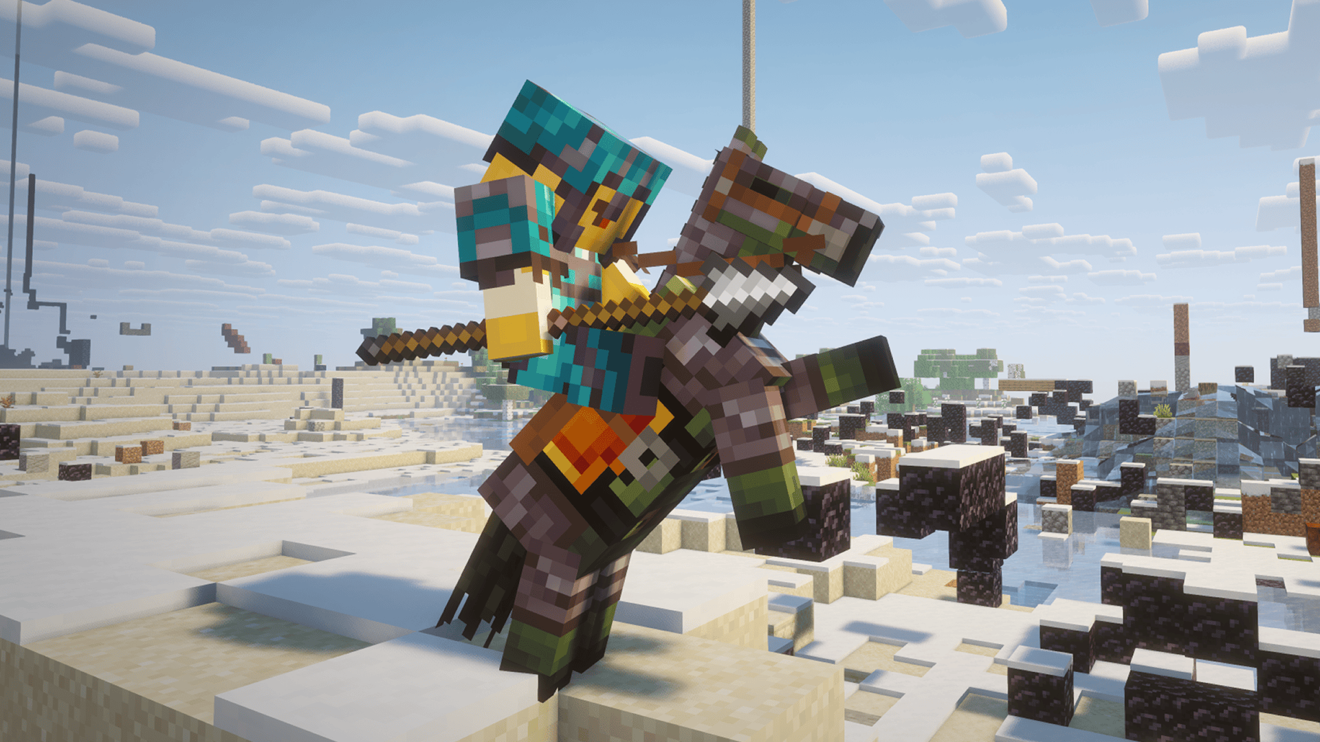 6b6t player riding a Zombie Horse and holding a spear in Minecraft 1.21.11
