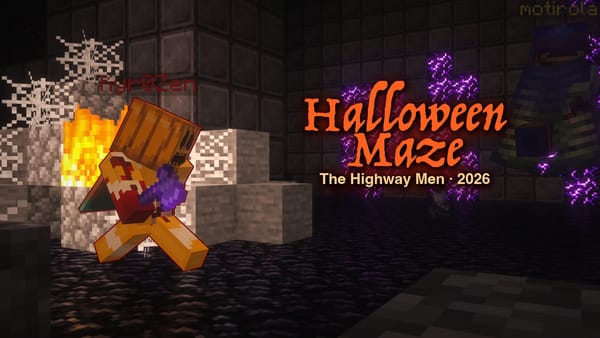 The words Halloween Maze in orange next to Kyr0Zen as the killer, crouching by a fire and cobwebs in the dark maze